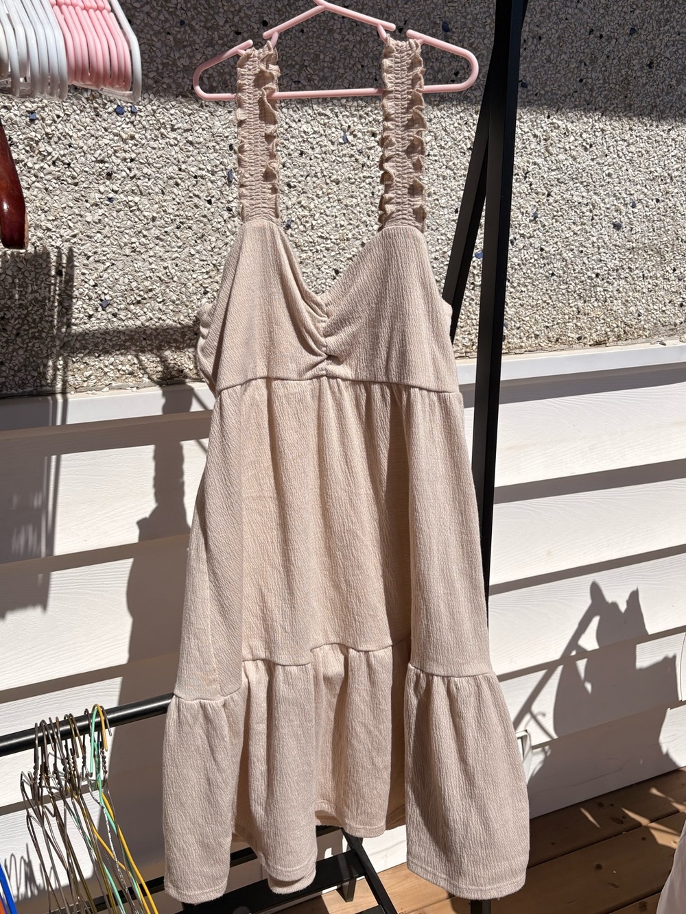 Beige Textured Ruffle Strap Sundress SMALL